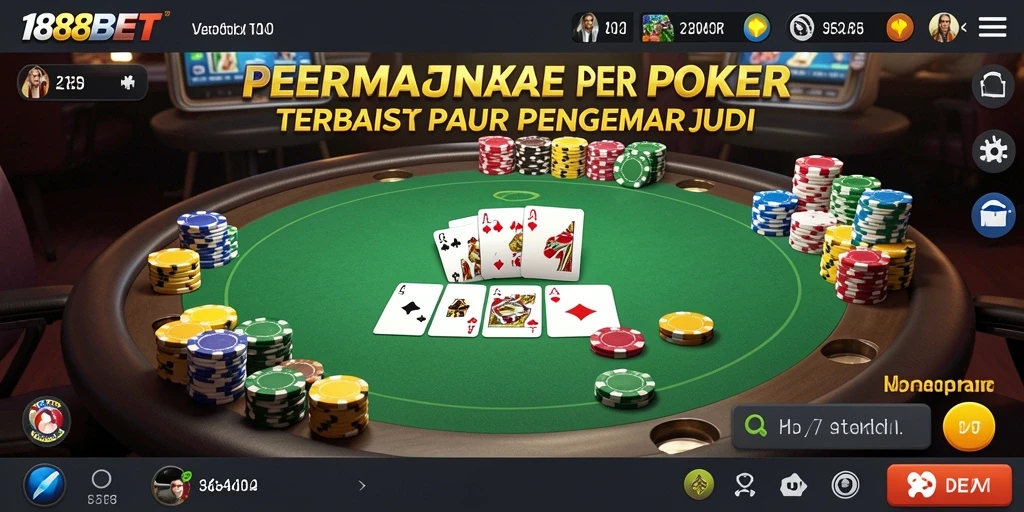 Screenshot gameplay utama 188BET menunjukkan suasana poker yang seru.