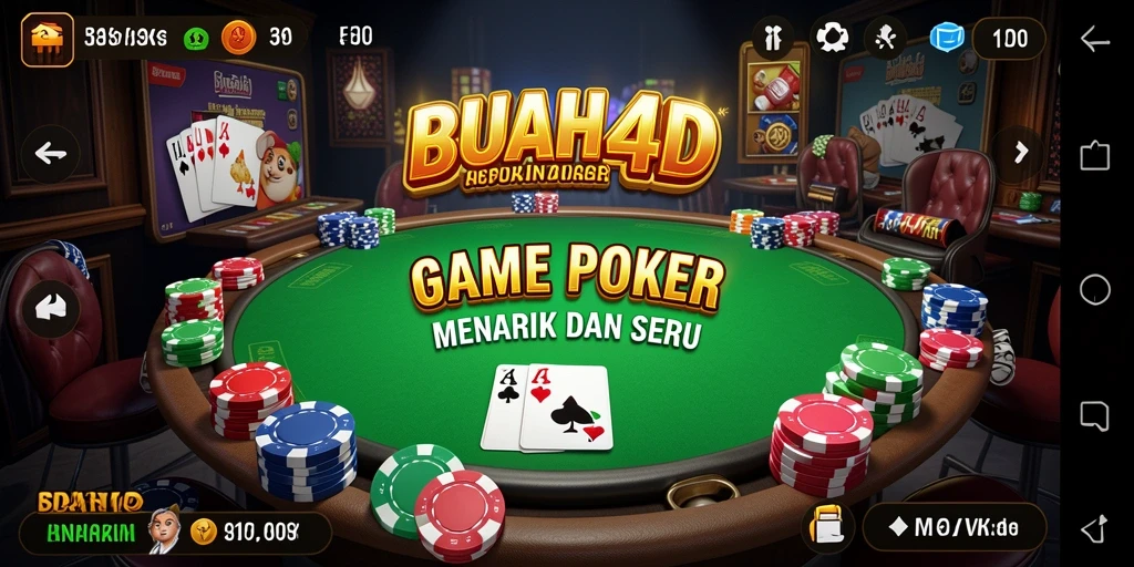 Tampilan utama gameplay BUAH4D dengan suasana poker seru.