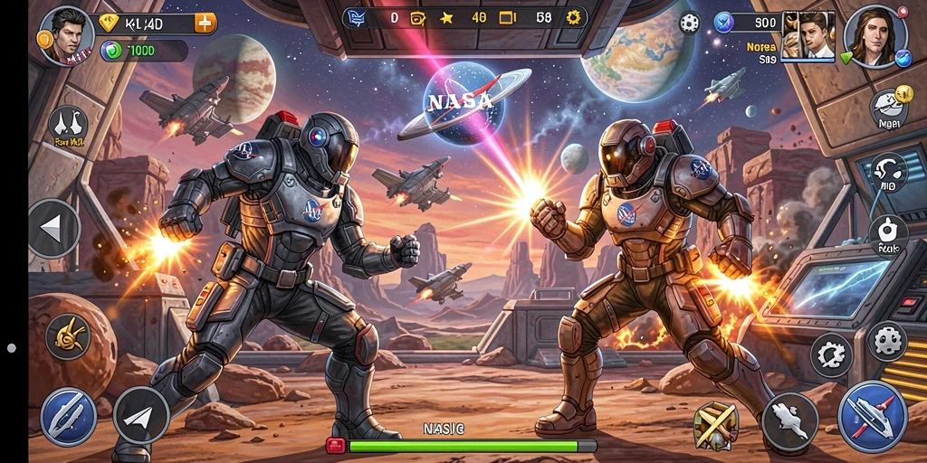 Screenshot menunjukkan pertarungan seru di dalam game Fighting NASA4D.