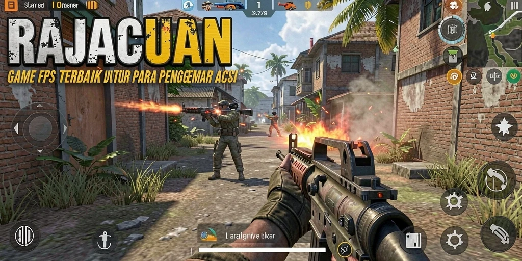 Gameplay RAJACUAN menampilkan aksi seru dan pertempuran intens di medan perang.