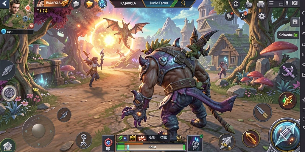 Screenshot gameplay RAJAPOLA menampilkan aksi seru dalam pertempuran RPG.