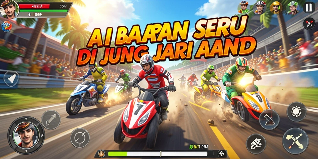 Tangkapan layar utama RAKYATJP menunjukkan aksi balapan seru dan detail kendaraan yang menakjubkan.