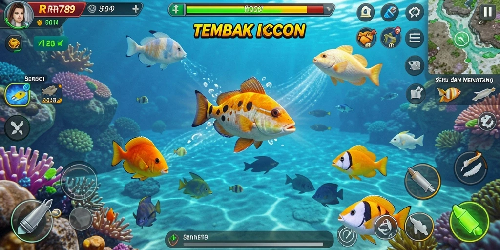 Tampilan dinamis dari gameplay Tembak Ikan yang mendebarkan.
